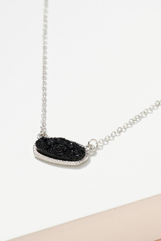 Veronica Oval Black Rhodium Druzy Stone Charm Necklace