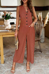 Beside You Button Trim Wide Leg Jumpsuit