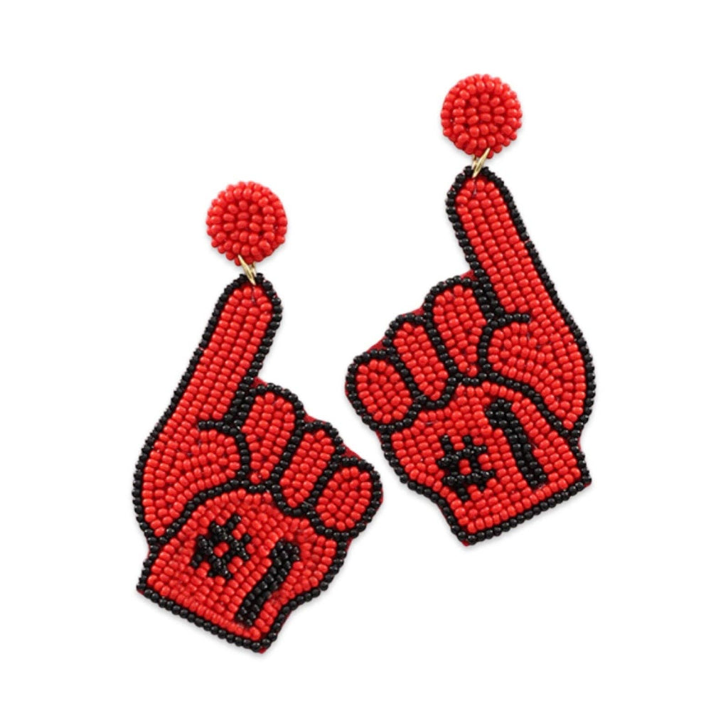 Red + Black Beaded #1 Game Day Earrings