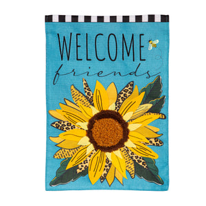 Welcome Friends Leopard Sunflower Burlap Garden Flag