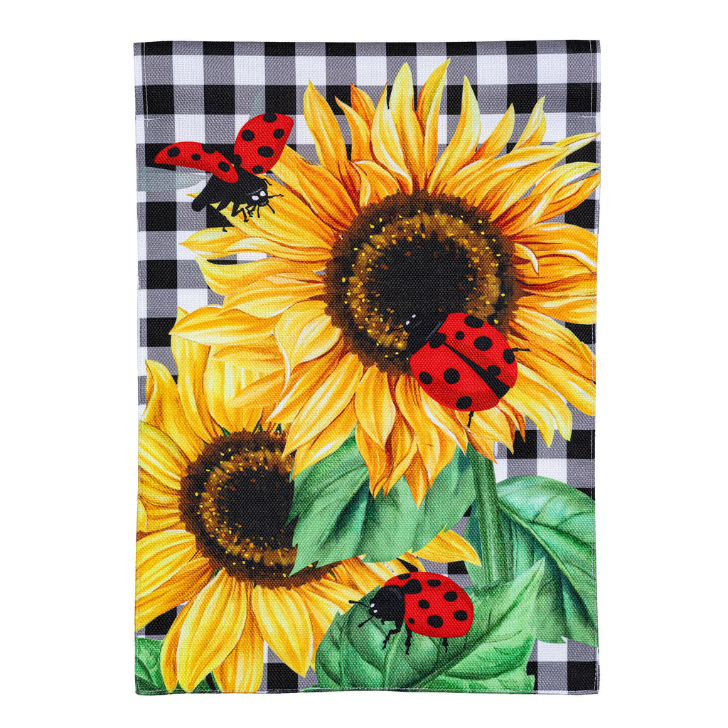 Sunflower Ladybugs Garden Burlap Flag