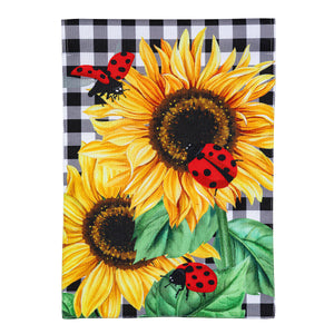 Sunflower Ladybugs Garden Burlap Flag