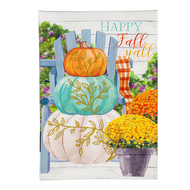 Happy Fall Stacked Pumpkins Linen Garden Flag