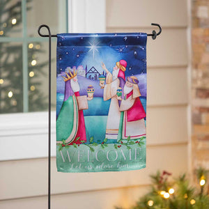 Let Us Adore Him Lustre Garden Flag