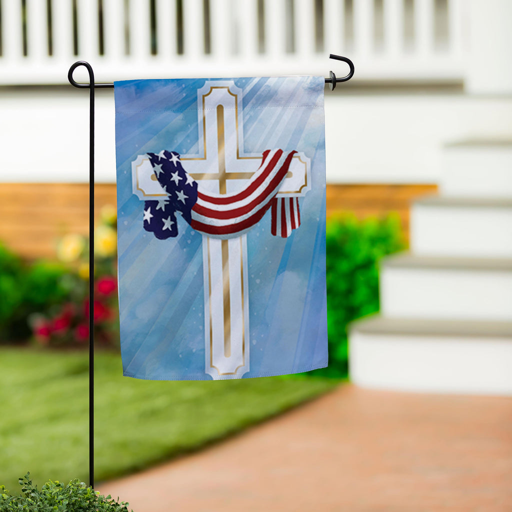 Flag Draped Cross Suede Garden Flag
