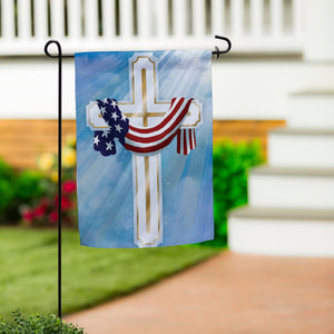 Flag Draped Cross Suede Garden Flag
