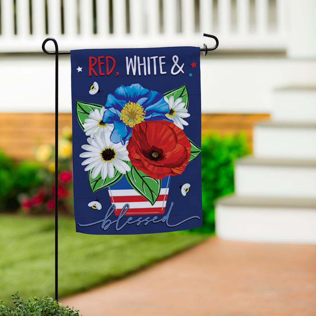 Red White & Blue Blessed Suede Garden Flag