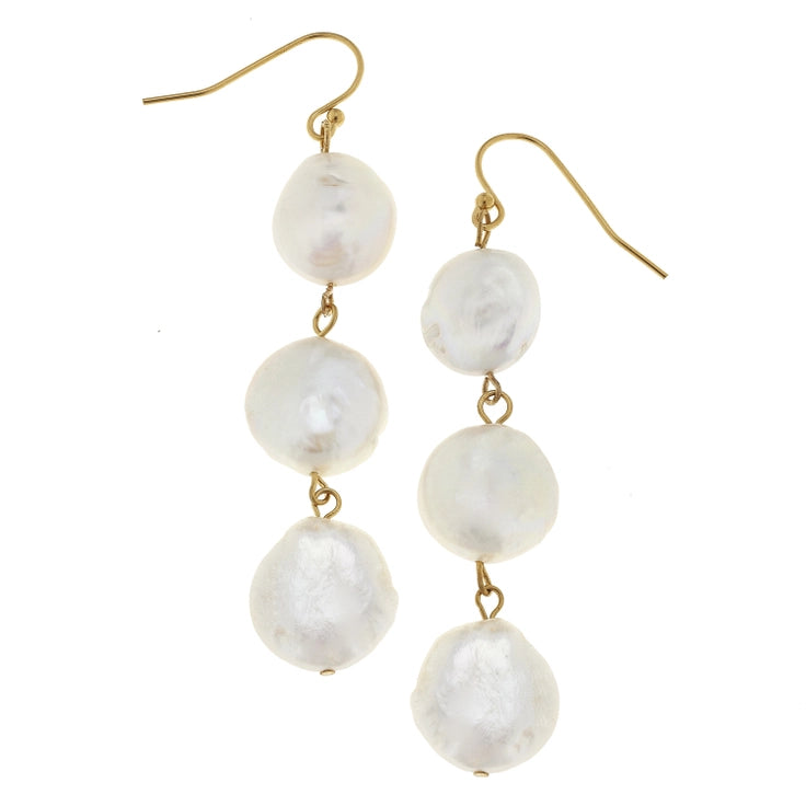 Susan Shaw Gold and 3 Genuine Coin Pearl Earrings