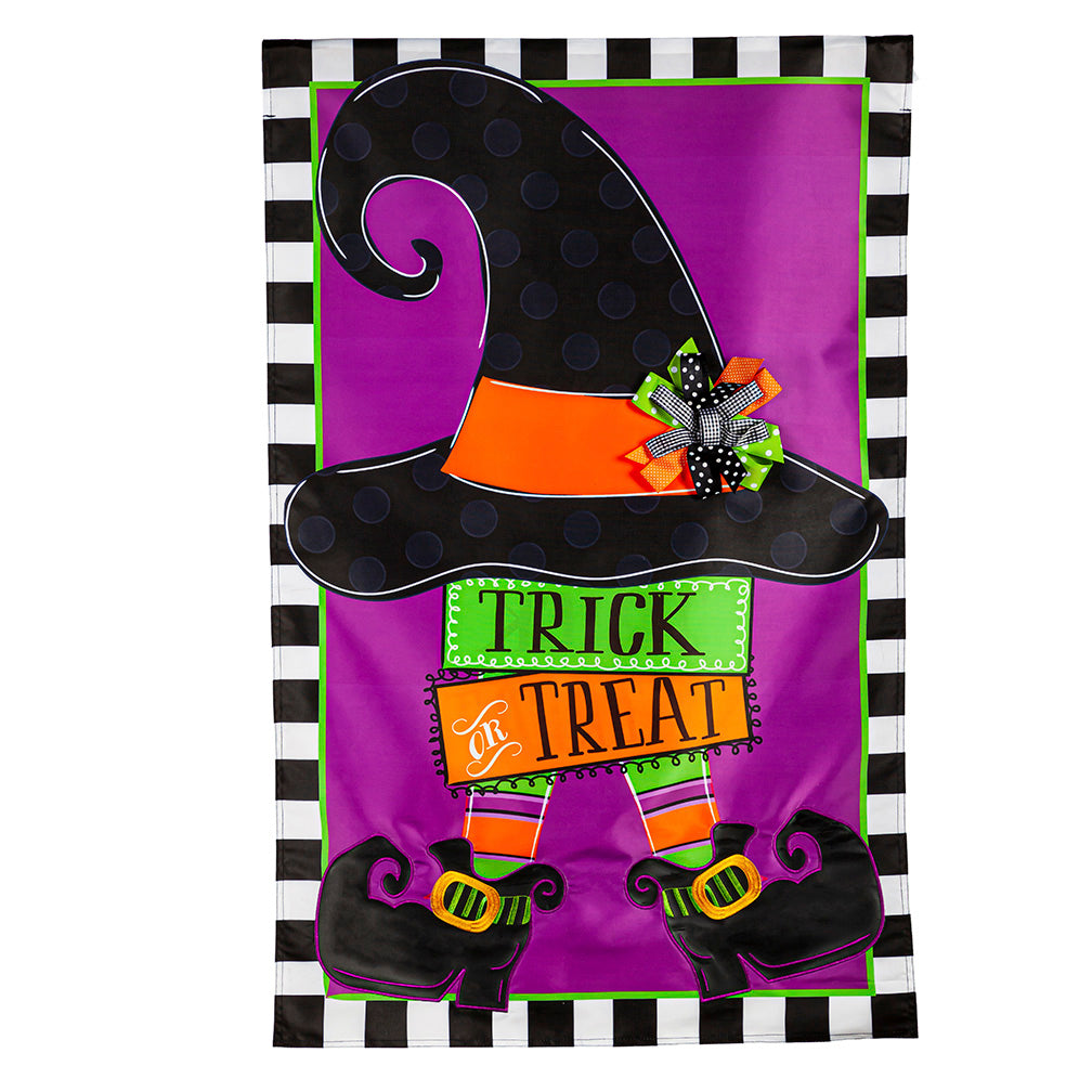 Trick or Treat Witch Applique House Flag