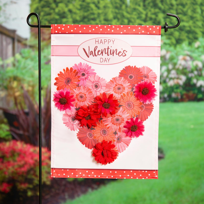 Floral Valentine's Heart Garden Applique Flag