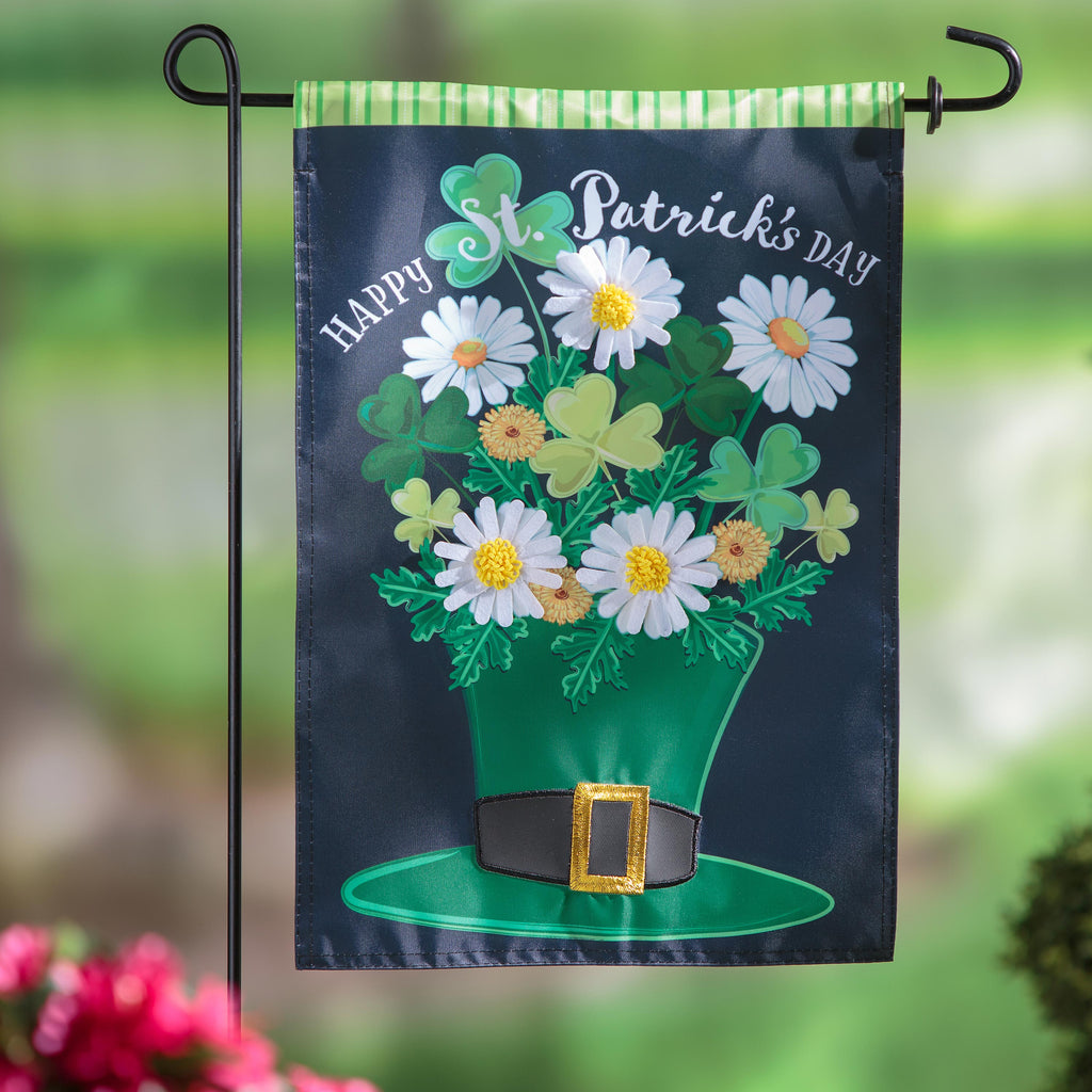 Happy St. Patrick's Day Floral Hat Garden Applique Flag