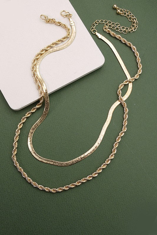 Herringbond & Rope Chain Set Necklace