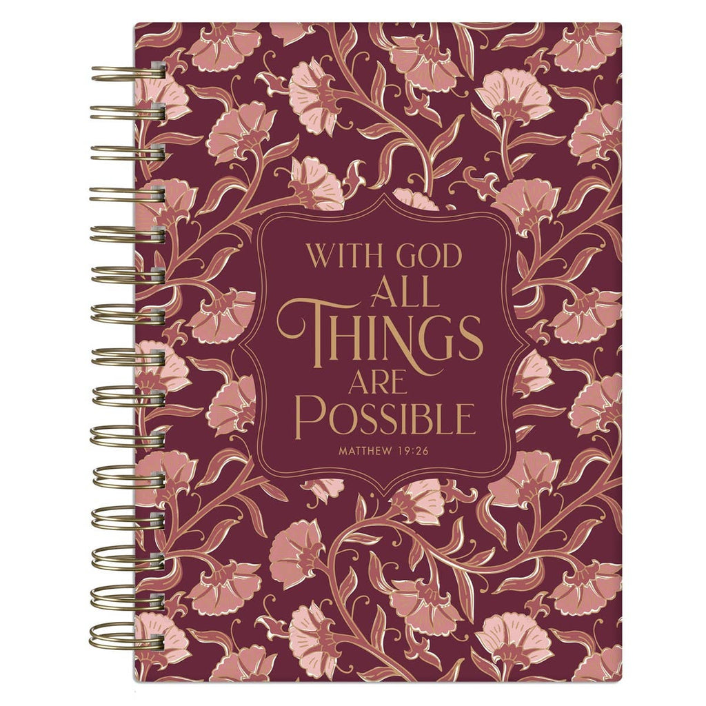 With God Matt. 19:26 Pink Floral Spiral-Bound Journal