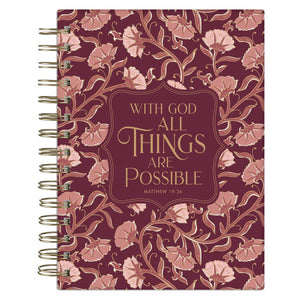 With God Matt. 19:26 Pink Floral Spiral-Bound Journal