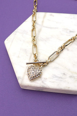 Link Chain Rhinestone Heart Necklace
