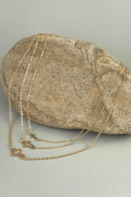 Fabina Gold Sideways Cross Multi-Strand Necklace