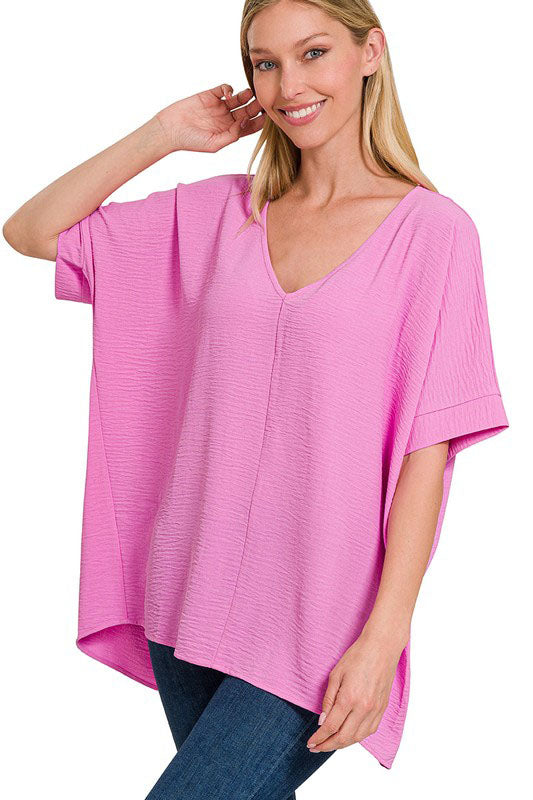 Tried & True Mauve Woven Airflow V-Neck Dolman Sleeve Top