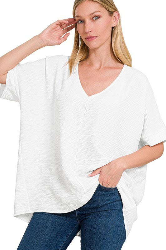 Tried & True Off-White Woven Airflow V-Neck Dolman Sleeve Top