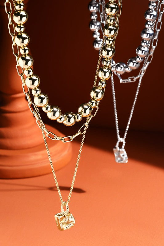 Abstract Layered Metal Bead Necklace
