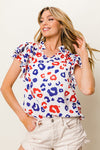 Fiercely Free Multi Color Leopard Ruffled Top