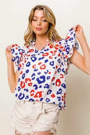 Fiercely Free Multi Color Leopard Ruffled Top