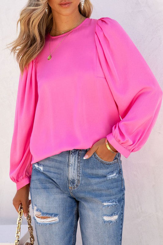 Looking For Love Pink Satin Puff Top
