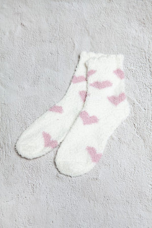 Valentine's White Heart Fuzzy Socks