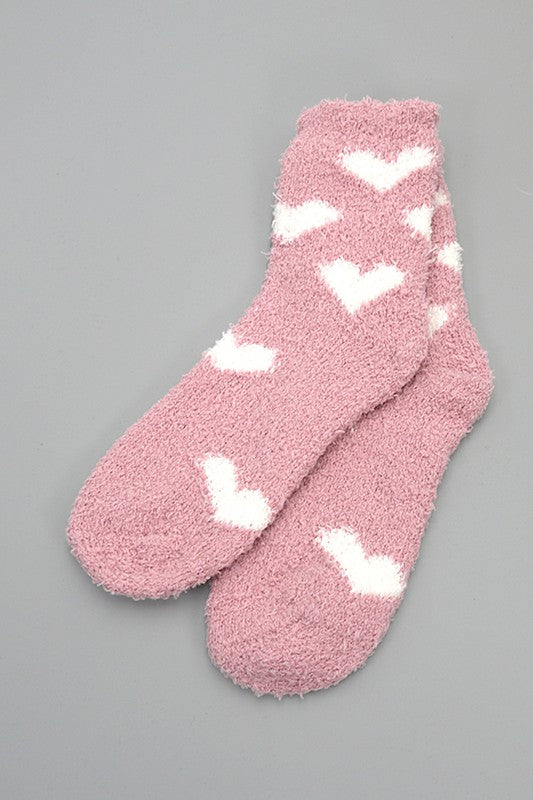 Valentine's Pink Heart Fuzzy Socks