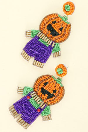 Jack O'Lantern Scarecrow Halloween Beaded Earrings