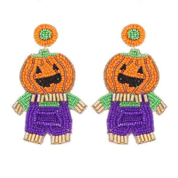 Jack O'Lantern Scarecrow Halloween Beaded Earrings