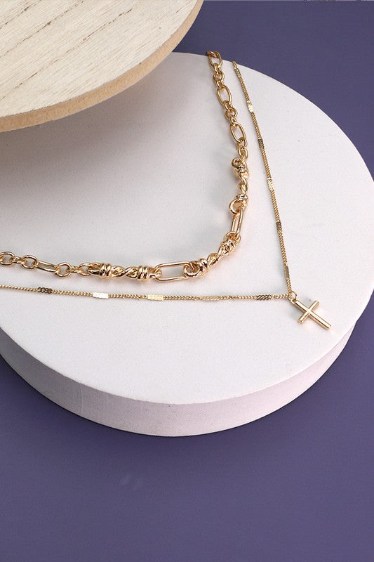 Double Row Cross Layer Necklace