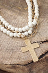 Ever Near Multi-Strand Cream Wood Beads Cross Necklace