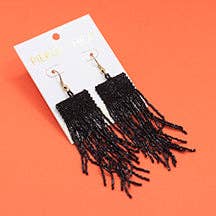 Black Beaded Square Fringe Earrings