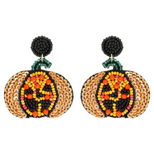 Jack O'Lantern Halloween Beaded Earrings