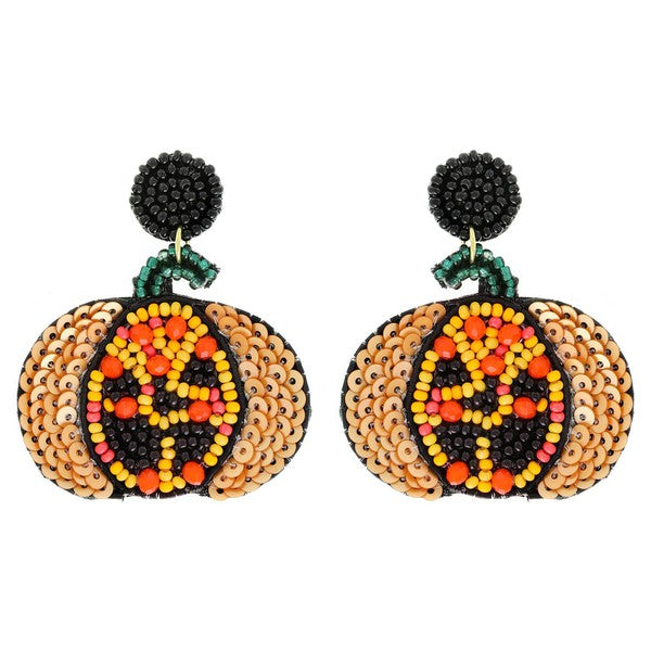 Jack O'Lantern Halloween Beaded Earrings