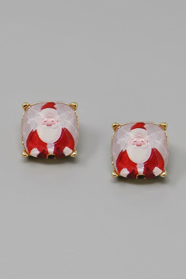 Christmas Santa Cushion Square Stud Earrings