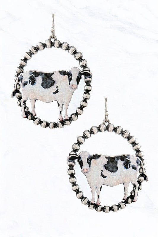 Black & White Circle Cow Earrings