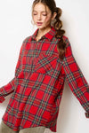 Tina Red Ribbon Loose Fit Plaid Shirt