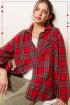 Tina Red Ribbon Loose Fit Plaid Shirt