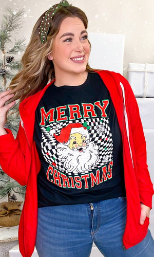 Checkerboard Santa Christmas Tee