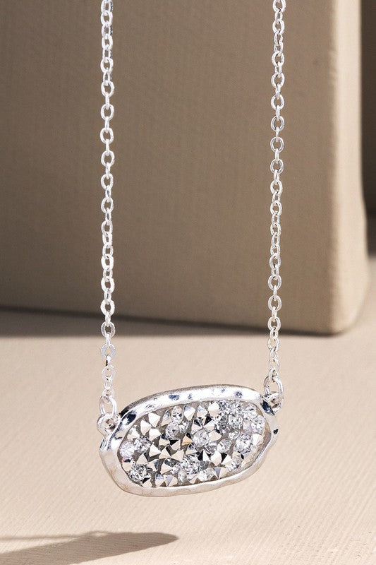 Natasha Oval Silver Druzy Stone Necklace