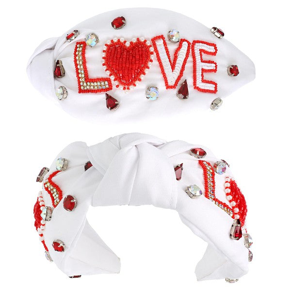White Love Valentine's Day Knotted Headband