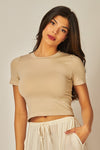 Nina Khaki Ultra Stretch Seamless Crew-Neck Crop Top