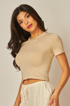 Nina Khaki Ultra Stretch Seamless Crew-Neck Crop Top
