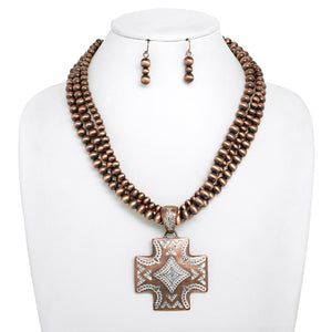 Western Navajo Pearl Beaded Cross Necklace