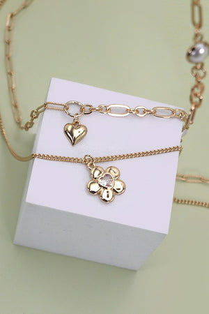 Double Row Flower Heart Layer Necklace