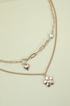 Double Row Flower Heart Layer Necklace