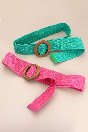 Wooden Buckle Woven Rattan Stretch Belt