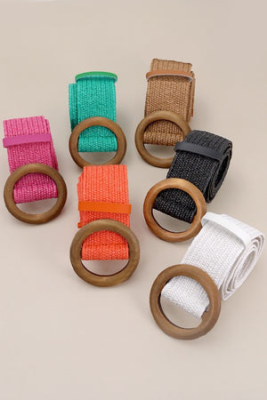 Wooden Buckle Woven Rattan Stretch Belt