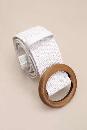 Wooden Buckle Woven Rattan Stretch Belt